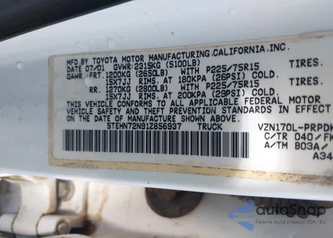 2001 Toyota Tacoma Base V6 из США, поврежденный, VIN 5TEHN72N91Z856937